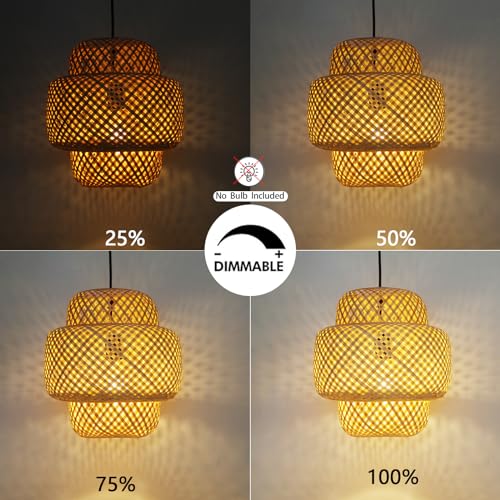 HuisMier Plug in Pendant Light Rattan Hanging Lights with Plug in Cord, Handwoven Bamboo Lampshade Hanging Lamp with Dimmable Switch, Plug in Pendant Light Fixture for Bedroom Kitchen Living Room - color: Beige