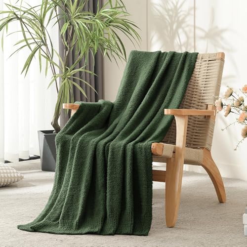 JOOJA Emerald Green Throw Blanket for Bed, Super Soft Knit Blankets, Cozy Fleece Fuzzy Fluffy Plush Chenille Throws Blanket for Couch, Sofa, Dark Green, 60 x 80 inches - color: Dark Green, size: 60x80