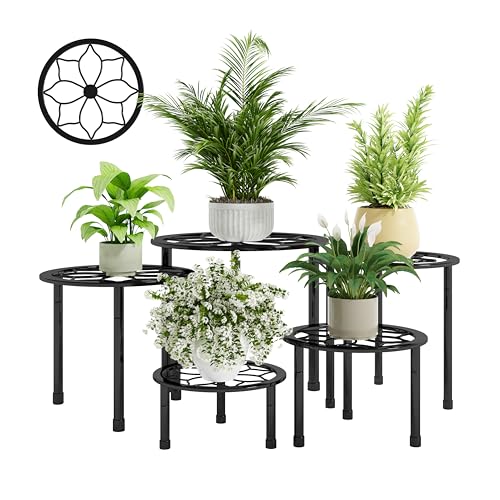 Metal Plant Stand Indoor Outdoor,Indoor Plant Stands for patio rust proof,Heavy Duty Flower Pot Stands for Multiple Plant,Black Potted Plant Holder for Garden Home (5 Pack Black) - color: A-5 pack Black