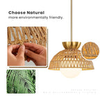 2 Pack Rattan Pendant Light, 11.8" Hand Woven Boho Pendant Light Fixture with Milk Glass Globe, Gold Kitchen Island light Fixtures Adjustable Chandelier for Dining Room Hallway Foyer Restaurant - color: Gold-2 Pack