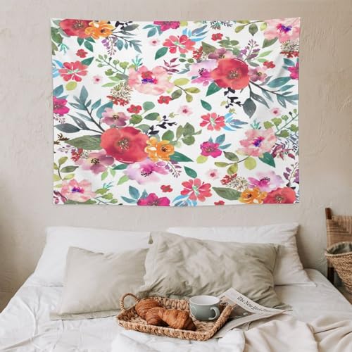 Houselerax Floral Tapestry, Flower Spring Colorful Plant Wildflower Nature Wall Hanging Tapestry Botanical Leaves Herbs Vintage Nature Printed Tapestry for Bedroom Living Room Dorm, 40"x30" - color: Watercolor Floral-7, size: W40xL30in