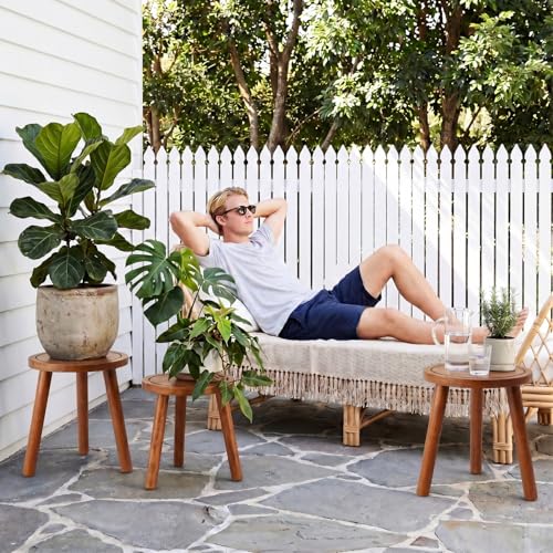 Wood Plant Stands Indoor, Teak Plant Stand Modern Plant Table for Large Plants, Wooden Plant Stool, Tall Plant Holder Small Round Side for Living Room, Balcony, Office (1 Pack) - color: Teak