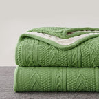 Longhui bedding Sage Green Acrylic Cable Knit Sherpa Throw Blanket - Thick, Soft, Big, Cozy Sage Green Knitted Fleece Blankets for Couch, Sofa, Bed - 50 x 63 Inches - color: Sage Green, size: 50" x 63", Standard