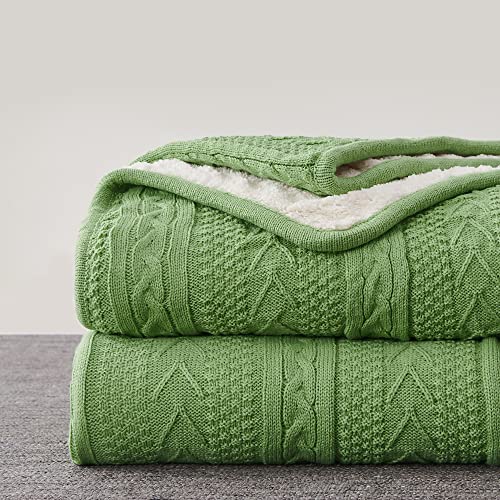 Longhui bedding Sage Green Acrylic Cable Knit Sherpa Throw Blanket - Thick, Soft, Big, Cozy Sage Green Knitted Fleece Blankets for Couch, Sofa, Bed - 50 x 63 Inches - color: Sage Green, size: 50" x 63", Standard