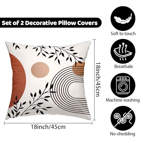 Boho Mid Century Throw Pillow Covers 18x18 Inches Modern Geometric Abstract Art Pillow Case Set of 2 Soft Velvet Couch Pillows Cushion Cover for Bed Sofa Living Room (Brown, 18" x 18") - color: Brown
