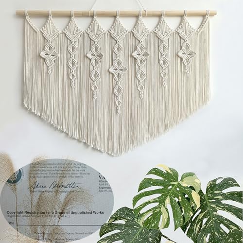 Achart Macrame Wall Hanging Large- Boho Wall Decor- large wall art- Wall Decor Living Room- Macrame Tapestry Boho Decor for Bedroom (Beige-Flower) - color: Beige-Flower