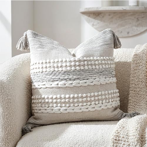 BlissBlush Gray Decorative Throw Pillow Cover 20X20, Boho Accent Pillow for Couch, Square Modern Farmhouse Pillowcase for Living Room Couch Sofa Cushion Home Décor (Pack of 1) - color: Light Gray, size: 20" x 20" (Pack of 1)