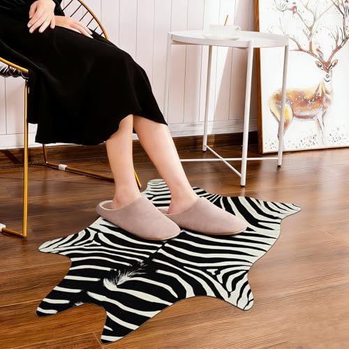 BENRON Premium Zebra Rugs for Living Room Bedroom, Non-Slip Throw Rug for Home Decor, Faux Zebra Print Animal Skin Carpets, Black and White, Ivory, 2.3 x 3.6 ft - color: Black/White, size: 2'4" x 3'7" (Irregular)