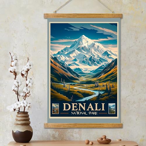 ABoby Vintage Denali National Park Posters - Travel Posters Wall Art - Retro Style Wall Decor with Wood Frames - Ready to Hang - color: Denali