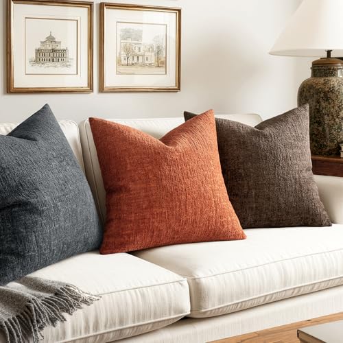 MIULEE Decorative Throw Pillow Covers 18x18 Pack of 2 Dark Grey Couch Pillow Covers Soft Cozy Textured Chenille Pillowcases for Home Decor Sofa Living Room Cushion Bedroom - color: Dark Grey, size: 18" x 18" (Pack of 2)