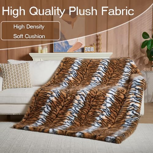 Luxury Fluffy Faux Fur Throw Blanket,Thick Fluffy Silky Fuzzy Cozy Blanket,Plush Blankets for Couch, Sofa, Chair, Bed-Tiger Print Brown-60 * 80inch - color: Tiger Print Brown, size: Twin (60" x 80")