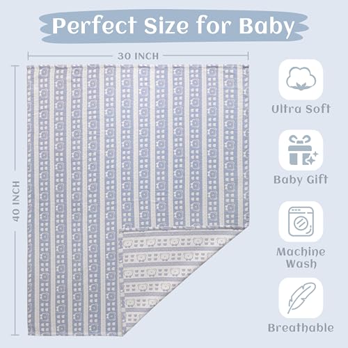 NTBAY 3 Layer Muslin Cotton Toddler Blanket, Jacquard Reversible Nursery Bed Blanket, Super Soft and Thermal for All Seasons, Decoration Gift, 30"x40", Blue Bear - color: Blue Bear, size: 30x40 Inch (Pack of 1)