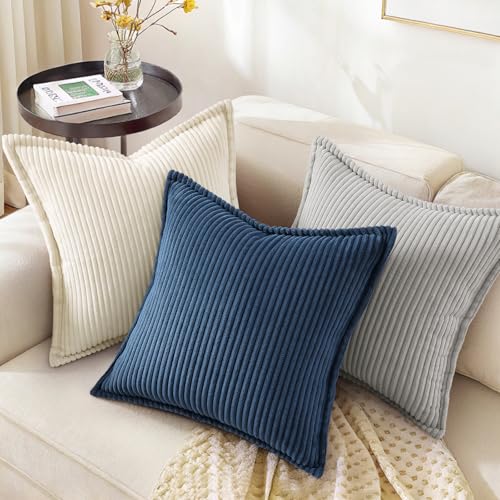decorUhome Summer Patriotic Corduroy Navy Blue Coastal Throw Pillow Covers 12x20 Set of 2 Decorative Soft Boho Farmhouse Lumbar Couch Pillow Covers for Bed Sofa Broadside Striped Pillow Cases - color: Navy Blue, size: 20" x 12" (Pack of 2)