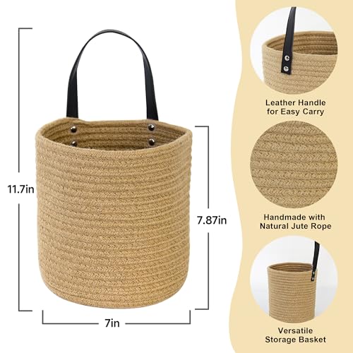 MEGASKET 2 Pack Hanging Basket, Small Wall Baskets for Organizing, Wicker Boho Wall Decor Set, Indoor Hanging Plant Holder, Rattan Woven Organizer for Home Decor, Farmhouse Storage Bin, Jute - color: Jute