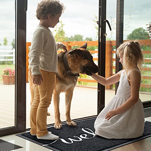 Door Mat, Welcome Mat Low Profile Floor Mat Front Doormat Indoor and Outdoor Doormat Non Slip Rugs for Entryway, Patio, High Traffic Areas (30"x17.5", Black-Welcome) - color: Black-welcome, size: 1'6" x 2'6" (Rectangular)
