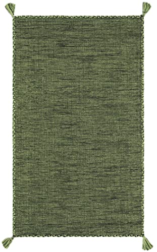 SAFAVIEH Montauk Collection Accent Rug - 2' x 3', Green & Black, Handmade Flat Weave Cotton Corner Tassel, Ideal for High Traffic Areas in Entryway, Living Room, Bedroom (MTK150Y) - color: Green/Black, size: 2' x 3' (Rectangular)