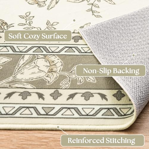 Greyish Beige Runner Rugs 2x6 for Hallway Kitchen Bedroom Beside Laundry Room Bathroom Rug Boho Modern Washable Non Slip Low Pile Stain ResisTaupet Soft Long Carpet Mat Khaki Taupe Floral Pattern - color: Sketch Floral Cool Beige, size: 2' x 6' (Rectangul