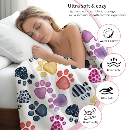 Throw Blanket for Couch, 300GSM Warm Soft Cozy Flannel Blanket, Cute Blanket for All Seasons Bedroom Home Decor Gifts, Colorful Dog Paws 50x60 Inches - color: Colorful Dog Paws