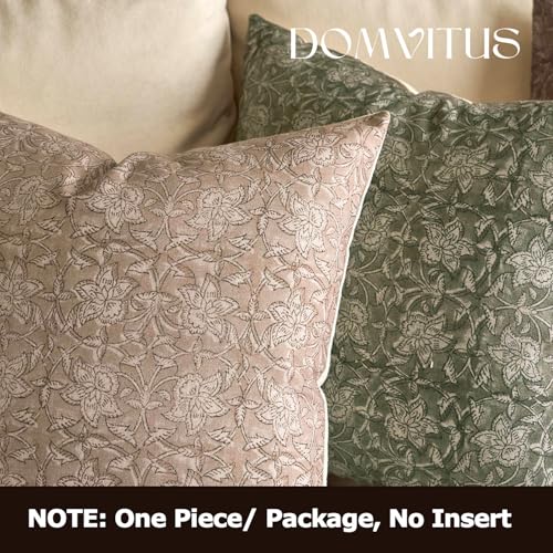 DOMVITUS Floral Pillow Covers 20x20 Throw Pillow Covers Block Print Vintage Decorative Neutral Pillow Cover for Couch Bed Living Room Light Camel 1PC - color: Light Camel, size: 20" x 20" (Pack of 1)