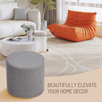 Grey Round Ottoman Foot Rest Stool – Modern Boucle Fabric Footstool with Soft Foam Filling, Lightweight Pouf for Living Room, Bedroom, Home Office – Neutral Grey - color: Grey