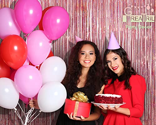 Rose Gold Tinsel Party Backdrop - GREATRIL Foil Fringe Curtain Party Photo Booth Backdrop for Birthday Women Bride Theme Decorations - 1m x 2.5m - Pack of 2 - color: Dark Rose Gold