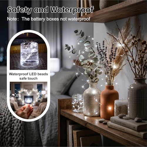 8 Pack Rechargeable LED Fairy Lights 7Ft 20LED Battery Operated with Remote, DIY Timer & 8 Modes, Mini Twinkle String Lights for Indoor Christmas Wedding Mason Jar Bedroom Party Table (White) - color: White