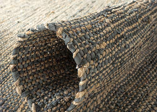 SAFAVIEH Vintage Leather Collection Accent Rug - 2'3" x 4', Grey, Handmade Boho Fringe Leather & Jute, Ideal for High Traffic Areas in Entryway, Living Room, Bedroom (VTL203F) - color: Grey, size: 2'3" x 4' (Rectangular)