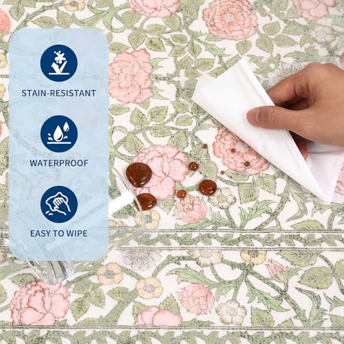 GarveeHome Pink and Green Beige 2.5x8 Runner Rug Washable Kitchen Rugs Non Slip Vintage Floral Boho Long Rug for Hallways Bedroom Entryway Bathroom Mat TPE Backing - color: A Beige / Pink, size: 2'6" x 8' (Runner)
