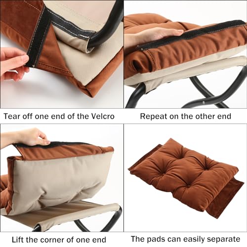 15" Foldable Foot Stool Ottoman with Metal Frame - Washable Brown Upholstered Indoor/Outdoor Footrest for Living Room, Bedroom, Patio - Space-Saving Compact Design - color: Brown