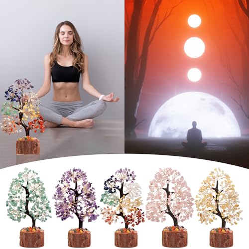 7 Chakra Crystal Tree of Life,Handmade Birthday Gifts for Women Mom Sister Boss, Natural Meditation Healing Crystal and Stones for Positive Energy,House Warming Gift, Home Office Decor - color: 7 Color