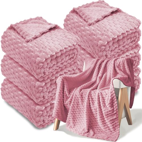 6 Pcs Flannel Throw Blanket Bulk 50 x 60 Inch - 240 GSM Velvet Jacquard Decorative Blankets Soft Lightweight Bed Throw for Sofa Pet Bed Party Outdoor Wedding Donation Homeless Gifts (Rosepink) - color: Rosepink