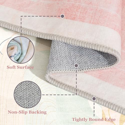 MUJOO Washable 2x6 Runner Rugs for Kitchen Hallway Bedside Bathroom Laundry Room Bedroom Floor,Boho Long Area Rug Non Slip Carpet Throw Rug Mid Century Modern Abstract Botanical Geometric Pink - color: Pink（modern）, size: 2' x 6' (Rectangular)