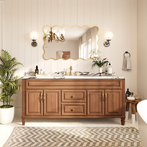 Kelly Miller 30x48 Inch Gold Scalloped Mirror, Large Rectangular Wavy Edge Bathroom Vanity Wall Mirror Decorative for Bedroom Living Room Entryway Fireplace Mantle - size: 48"L x 29.2"W