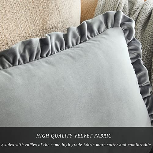 GIGIZAZA Grey 18x18 Luxury Pillow Covers, Set of 2 Decorative Velvet Ruffle Cushion Pillow Covers for Sofa Couch - color: Grey, size: 18" x 18" (Pack of 2)