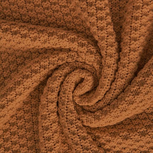 Longhui bedding 100% Cotton Knitted Throw Blanket – Burnt Orange, Soft & Cozy, Machine Washable, 51"x63" – Perfect for Living Room, Couch, Sofa, Bed or Travel - color: Burnt Orange, size: 51" x 63", Standard