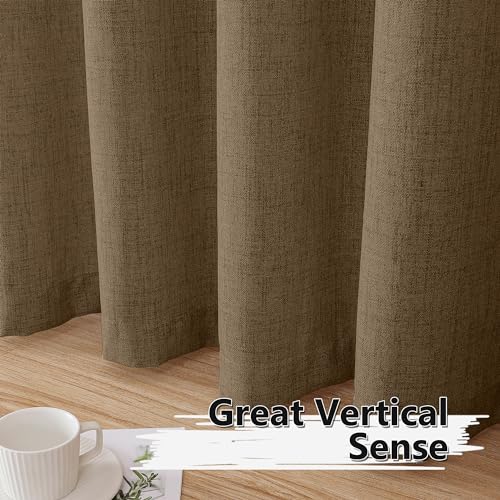 Tollpiz Linen Tier Curtains Rod Pocket Semi Sheer Short Kitchen Curtain Half Burlap Light Filtering Thick Linen Drape for Bathroom, 30 x 30 inches Long, Brown, Set of 2 Panels - color: Brown, size: 30"W x 30"L (Pack of 2)