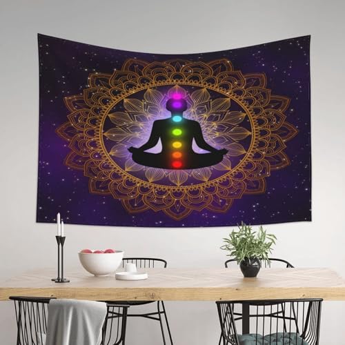 RTAFGU Chakra Meditation Tapestry, Mandala Chakra Meditation, Spiritual Energy Yoga Galaxy Art Home Aesthetic Tapestries Wall Hanging for Home Living Room Dorm Party Bedroom Decoration 60" L x 51" W - color: Chakra Meditation_1502, size: 60"L x 51"W