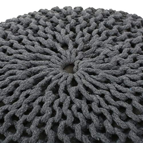 Nahunta Knitted Round Pouf - Cotton - Gray - color: Grey