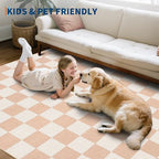 GarveeHome Checkered Blush Beige Neutral Nursery Kids Playroom 3x5 Washable Rug Geometric Modern Soft Low-Pile Stain Resistant Small Rug for Bedroom Entryway Non-Slip TPE Backing - color: Blush Beige, size: 3' x 5' (Rectangular)