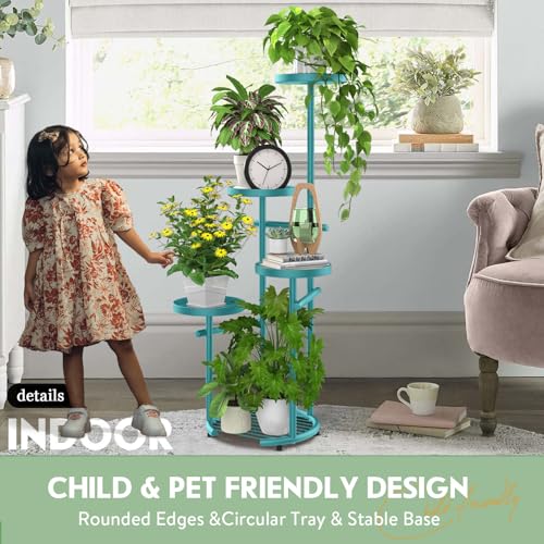 TOSKING 5-Tier Metal Plant Stand, Anti-Tip Round Base for Pots, Child & Pet Friendly, Space Saving Corner Shelf Flower Pot for Indoor Outdoor Use, Living Room Balcony Garden Patio Bedroom (Blue, 38in) - color: Blue, size: 5tier Rd Base