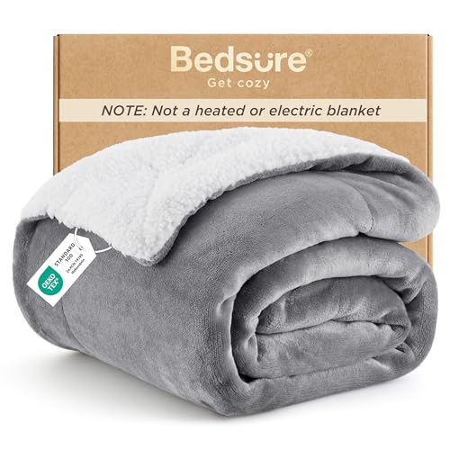 Bedsure GentleSoft Sherpa Fleece Throw Blanket for Couch, Non-Heated, Thick & Warm Cozy Blanket for Winter, Soft Fuzzy Plush Throw Gifts for Women and Men, Grey, 50x60 Inches - color: 01 - Grey, size: Throw (50" X 60")