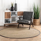 Nuloom Elijah Dark Grey/Natural, 8' Round, Basketweave, Seagrass, Soft and Textured, High Traffic, Stain Resistant, Easy Clean, Durable Area Rug for Bedroom, Living Room, Dining, Den, Foyer, Entryway - color: Dark Grey, size: 8' (Round)