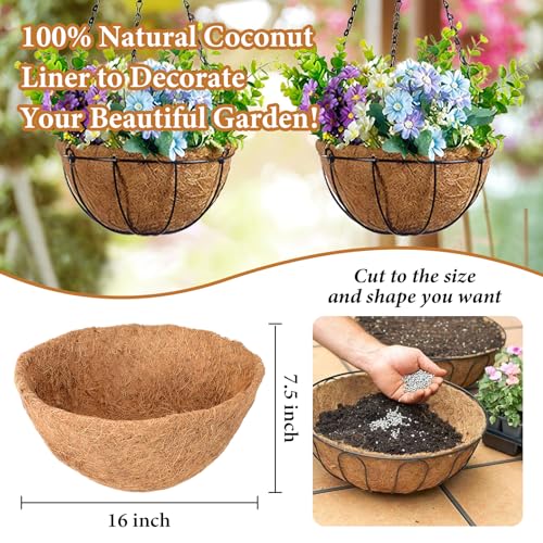 Legigo 6 Pack 16 Inch Hanging Basket Coco Liners Replacement, 100% Natural Round Coconut Coco Fiber Planter Basket Liners for Hanging Basket Flowers/Vegetables - color: 6pcs, size: 16 Inch