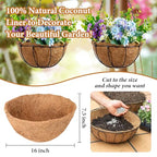 Legigo 6 Pack 16 Inch Hanging Basket Coco Liners Replacement, 100% Natural Round Coconut Coco Fiber Planter Basket Liners for Hanging Basket Flowers/Vegetables - color: 6pcs, size: 16 Inch