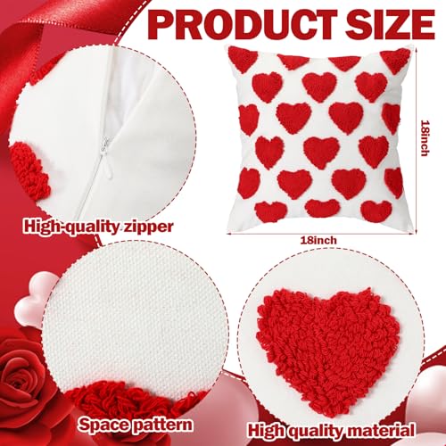 Fourluoo 4 Pcs Valentine's Day Throw Pillow Covers 18x18 Inch Soft Heart Decorative Pillowcase Plush White Red Soft Plush Pillow Covers Cushion Case Decorations for Sofa Living Room Valentine Gift - style: Heart