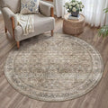HUGEAR 4ft Round Rug Entryway Rugs Machine Washable Brown Hallway Area Rug 4x4 Small Circle Floral Low Pile Carpet Vacuumable Throw Rug Living Room Laundry Entrance Non Slip Soft Lightweight - color: Retro | Brown, size: 4' (Round)