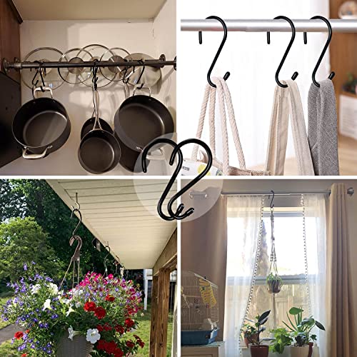 12 Pack 4-1/2 Inch S Hooks, Large Vinyl Coated Closet Hooks Non Slip Heavy Duty for Hanging, Steel Metal Black Rubber Coated for Jeans Plants Clothes Pot Pan Cups Towel - color: Black