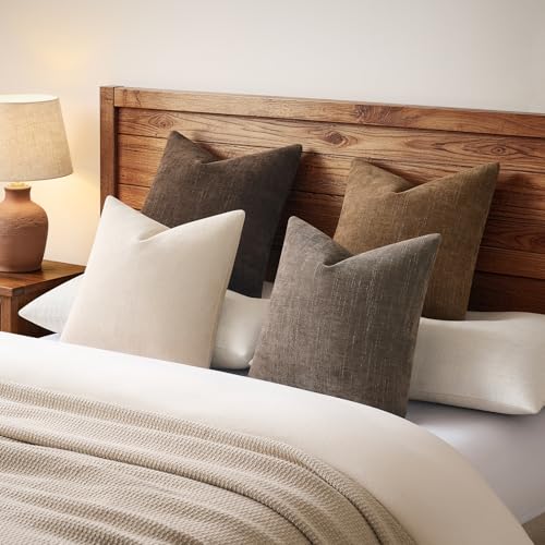 Pack of 4 Throw Pillow Covers 18x18 Inch Chenille Textured Neutral Brown Soft Pillow Covers Solid Decorative Farmhouse Cushion Covers Home Boho Western Decor for Couch Sofa Bed Living Room - color: Neutral Brown, size: 18" x 18" (Pack of 4)