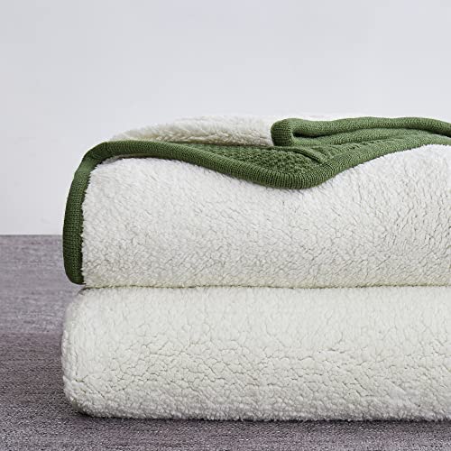 Longhui bedding Olive Green Acrylic Cable Knit Sherpa Throw Blanket - Thick, Soft, Big, Cozy Olive Green Knitted Fleece Blankets for Couch, Sofa, Bed - 50 x 63 Inches - color: Olive Green, size: 50" x 63", Standard