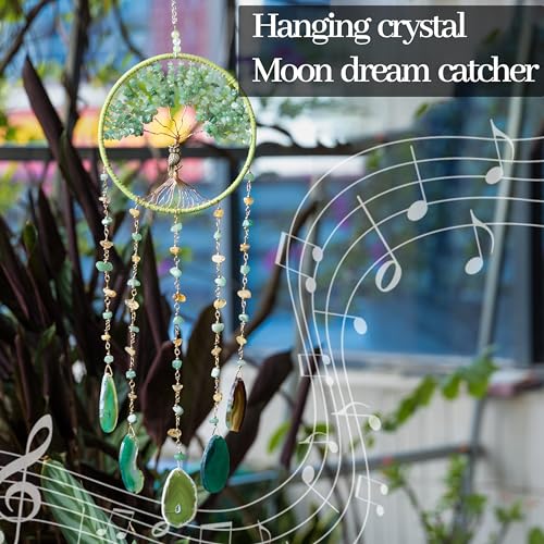 Green Tree of Life Dream Catchers with Agate Pendant Natural Dream Catchers for Aunt Wall Decor Handmade Dreamcatcher Wall Hanging Ornament for Bedroom Living Room Home Decor - color: Purple Tree